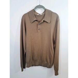 Uniqlo Men's Tan 3 Button Collared Wool Blend Sweater In Size Large